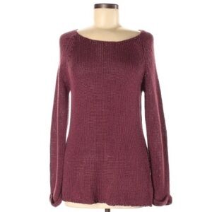 Altar’d State sz M burgundy crochet knit boat neck long sleeve pullover sweater